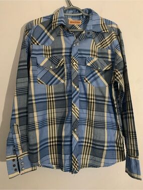 Machine Men's Size Small Blue Plaid Button Up Shirt
